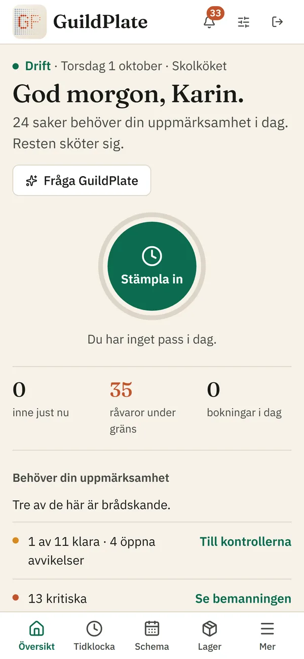 Översikten i mobilen